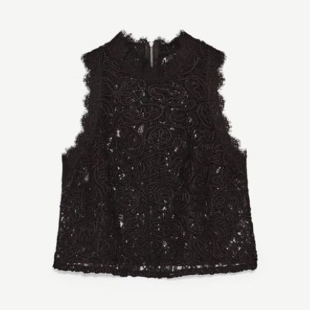 Zara Trafaluc Black Lace Crop Top (S)